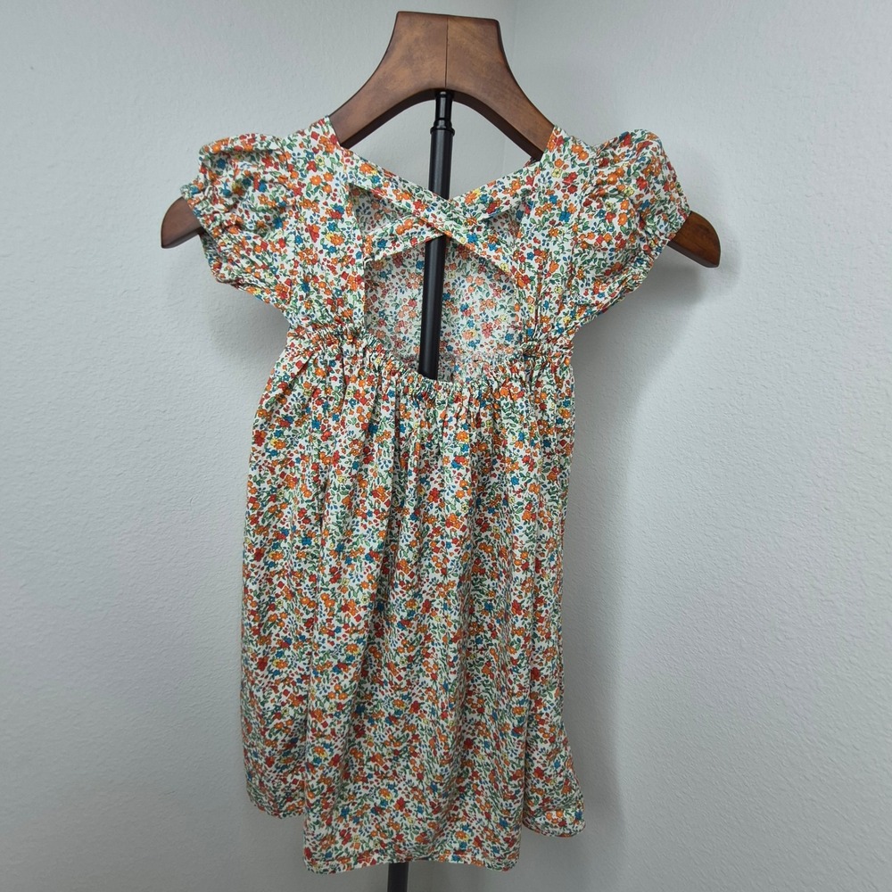 Girls Floral Puff Sleeve Dress Criss Cross Open Back Ditsy Print Multicolor 4/5 - Picture 3 of 6